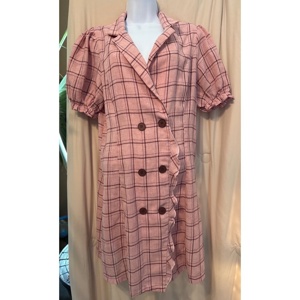 Jeuvre Checkered Plaid Ruffle Mini Dress Large